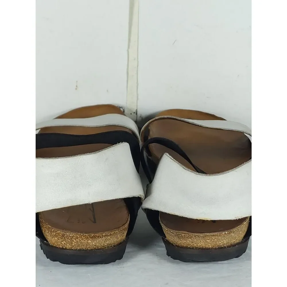 Miz Mooz Women's Astrid EU38 US7,5 Leather Ivory Elastic Strap Slip On Sandals